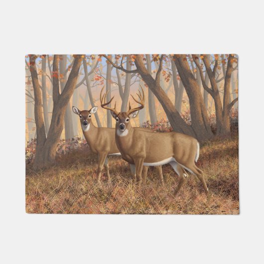 Whitetail Deer Buck & Doe Naherfst Maple Bossen Deurmat (Voorkant)