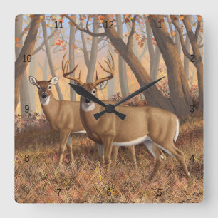 Whitetail Deer Buck & Doe Naherfst Maple Bossen Vierkante Klok
