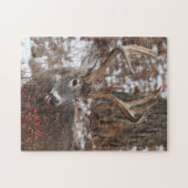 Whitetail Deer Buck eet rode bessen Legpuzzel (Horizontaal)