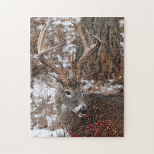Whitetail Deer Buck eet rode bessen Legpuzzel (Verticaal)