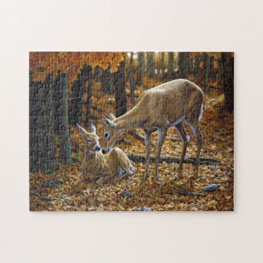 Whitetail Deer Doe en Fawn Autumn Legpuzzel (Horizontaal)