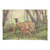 Whitetail Deer en Cute Twin Fawns in Spring Kussensloop (Voorkant-Links)