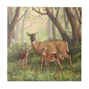 Whitetail Deer en Cute Twin Fawns in Spring Tegeltje