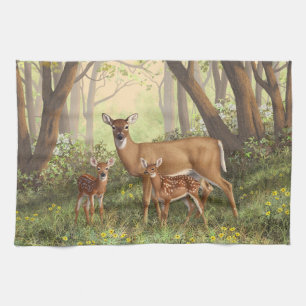 Whitetail Deer en Cute Twin Fawns in Spring Theedoek