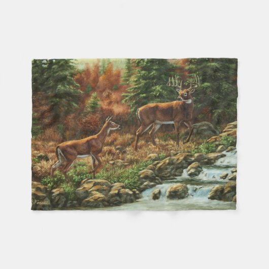 Whitetail Deer en Waterfall Fleece Deken (Voorkant (Horizontaal))