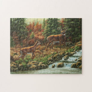 Whitetail Deer en Waterfall Legpuzzel