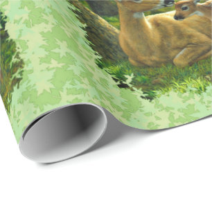 Whitetail Deer & Fawn Spring Leaves Cadeaupapier