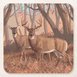 Whitetail Deer in de Natuur van de stijl van de Re Vierkante Kartonnen Onderzetter
