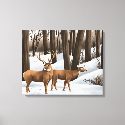 Whitetail Deer in sneeuw op Canvas (Voorkant)