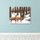 Whitetail Deer in sneeuw op Canvas (Insitu (Houten vloer))