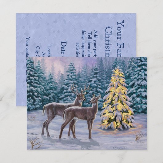 Whitetail Deer & Kerstboom Winter Scene Kaart (Voorkant / Achterkant)