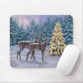 Whitetail Deer & Kerstboom Winter Scene Muismat (Met muis)