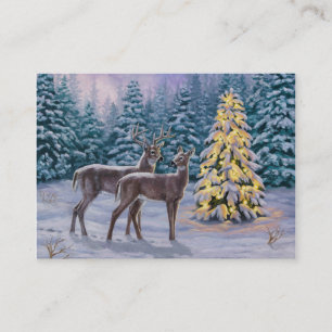 Whitetail Deer & Kerstboom Winter Scene Visitekaartje