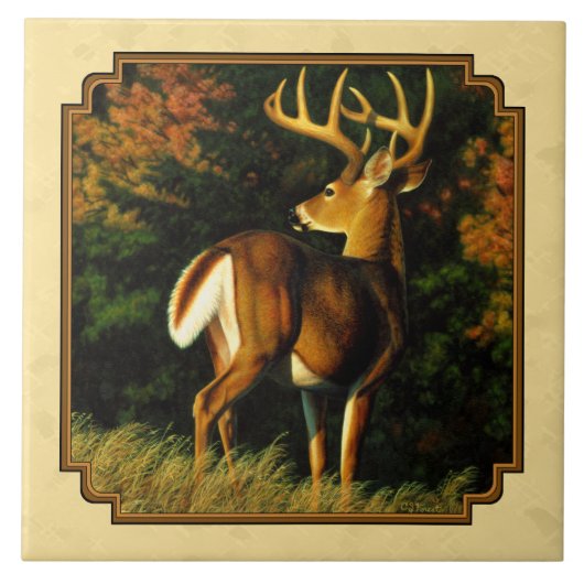 Whitetail Deer Monster Buck Yellow Tegeltje (Voorkant)