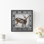Whitetail Deer Rustic-ontwerp Vierkante Klok (Huis)