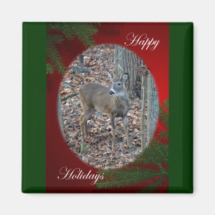 Whitetail Deer Spike Prettige feestdagen reeks Magneet