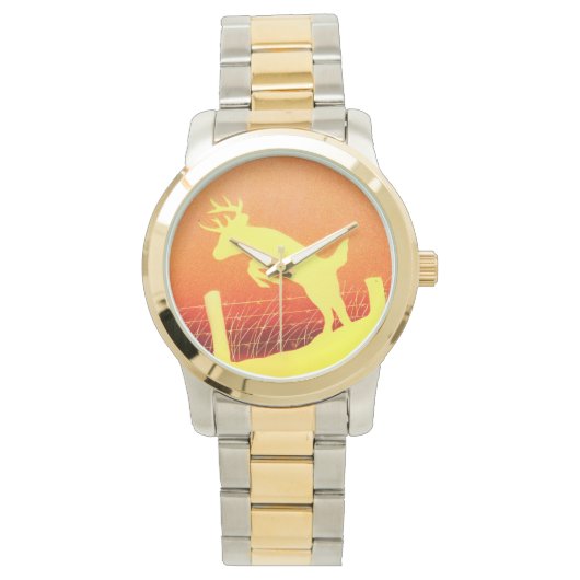 Whitetail herten springen hek horloge (Voorkant)