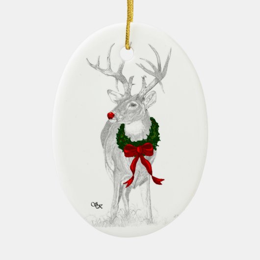 Whitetail Kerstmis Keramisch Ornament (Voorkant)