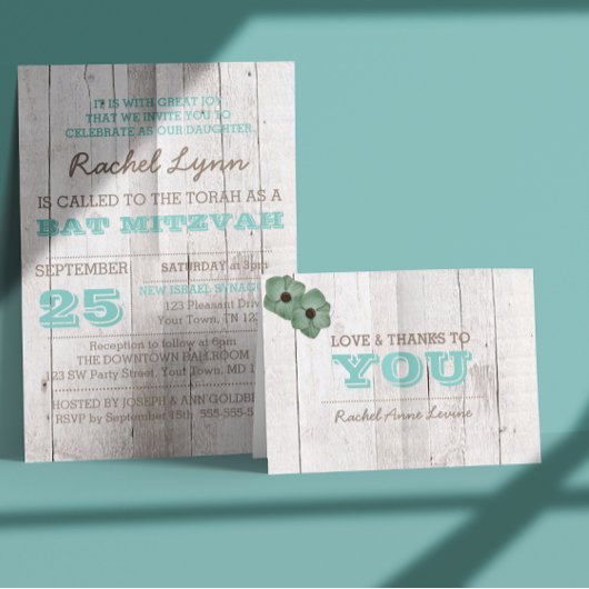 Whitewash Bat mitzvah Turquoise Merci note