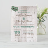 Whitewash Blauwgroen rustieke bruiloft uitnodiging (Staand voorkant)