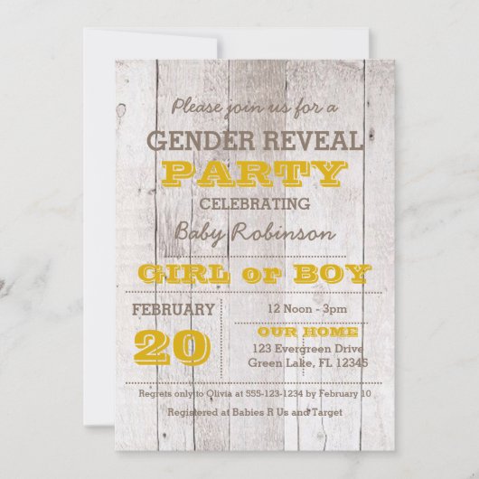 Whitewash Geel Geslacht Onthulling Uitnodiging (Voorkant)