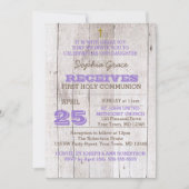 Whitewash Lila rustieke Eerste Heilige Communie Kaart (Voorkant)