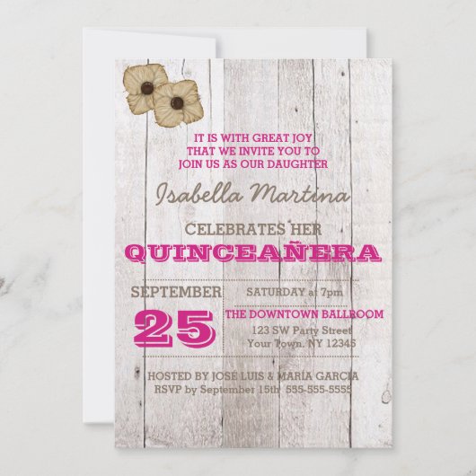 Whitewash Plum Quinceañera Uitnodiging (Voorkant)