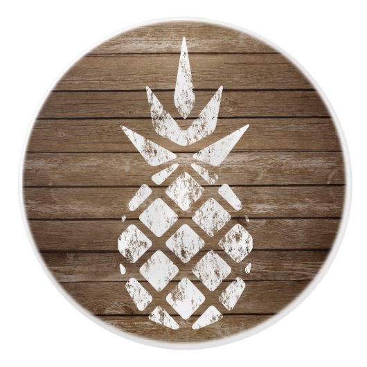 Whitewash Stamp Art Pineapple | rustiek hout Keramische Knop (Voorkant)