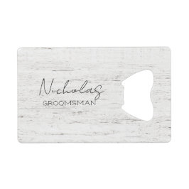 Whitewashed Wood gepersonaliseerde bruidsfeestje Kredietkaart Flessenopener