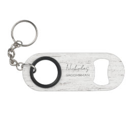 Whitewashed Wood gepersonaliseerde bruidsfeestje Mini Flessenopener