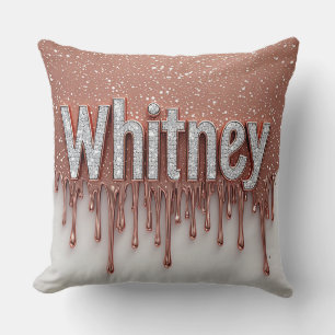 Whitney Naam in Roosgoud Druppelende Metaal Kussen