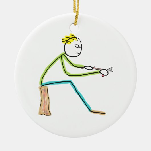Whittling Stickman Keramisch Ornament (Voorkant)