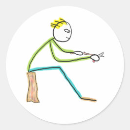 Whittling Stickman Ronde Sticker