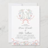 Whmistical Wildflower Crest Monogram Huwelijk Kaart (Voorkant)