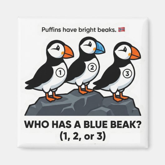 Who Has a Blue Beak? – Puffin Learning Magnet Magneet (Voorkant)