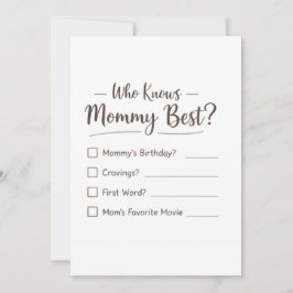 Who Knows Mommy Best? – Baby Shower Game Card Feestdagenkaart