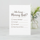 Who Knows Mommy Best? – Baby Shower Game Card Feestdagenkaart (Staand voorkant)