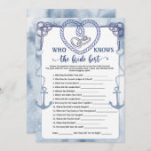 Who Knows the Bride Best Game Nautical Wedding  Kaart (Voorkant / Achterkant)