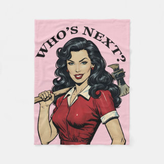 “Who’s Next?” Vintage Killer Housewife Pink Throw Fleece Deken