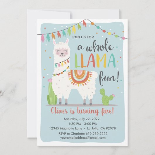 Whole Llama Fun Birthday Invitation Kaart (Voorkant)