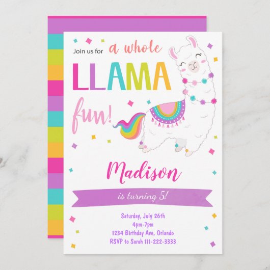 Whole Llama Fun Birthday Invitation Kaart (Voorkant / Achterkant)