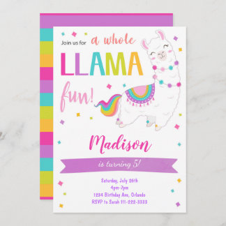 Whole Llama Fun Birthday Invitation Kaart