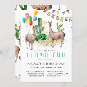 Whole Llama Fun Birthday Party Invitation Kaart