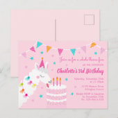 Whole Llama Fun Cake 3rd Birthday roze Uitnodiging Briefkaart (Voorkant / Achterkant)