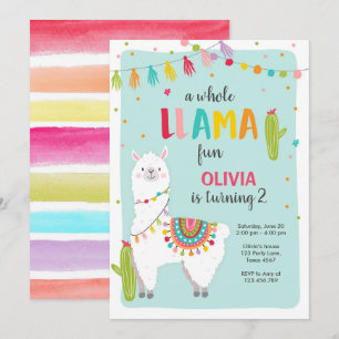 Whole Llama Fun Fiesta Girl Birthday Invitation Kaart