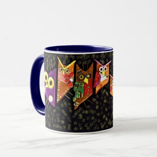 Whoooooooo heeft koffie nodig? tweekleurige mok (Voorkant links)