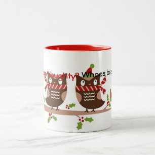 Whoos was een onaughty Whoos was een mooie kerstMo Tweekleurige Koffiemok