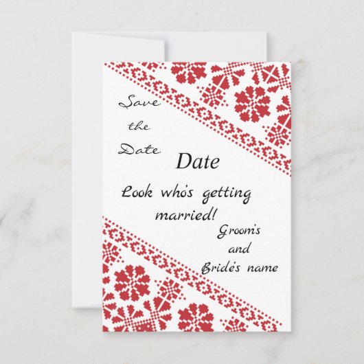 Wht and Rd Tatreez Wed. Save/the/Date Notice Save The Date (Voorkant)