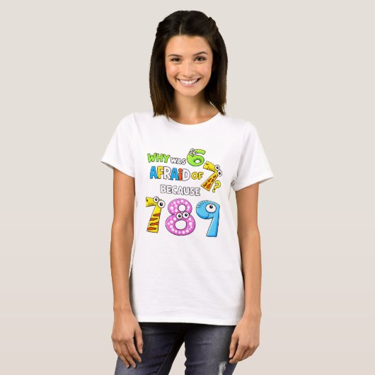 Why Was 6 Afraid of 7 Funny Math T Shirt (Voorkant volledig)