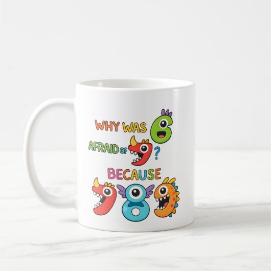 Why Was Six Afraid Funny Maths Joke Mug Koffiemok (Links)